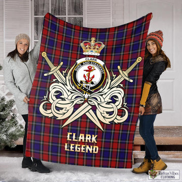 Clark Red Tartan Blanket with Clan Crest and the Golden Sword of Courageous Legacy
