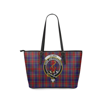 Clark Red Tartan Leather Tote Bag with Family Crest