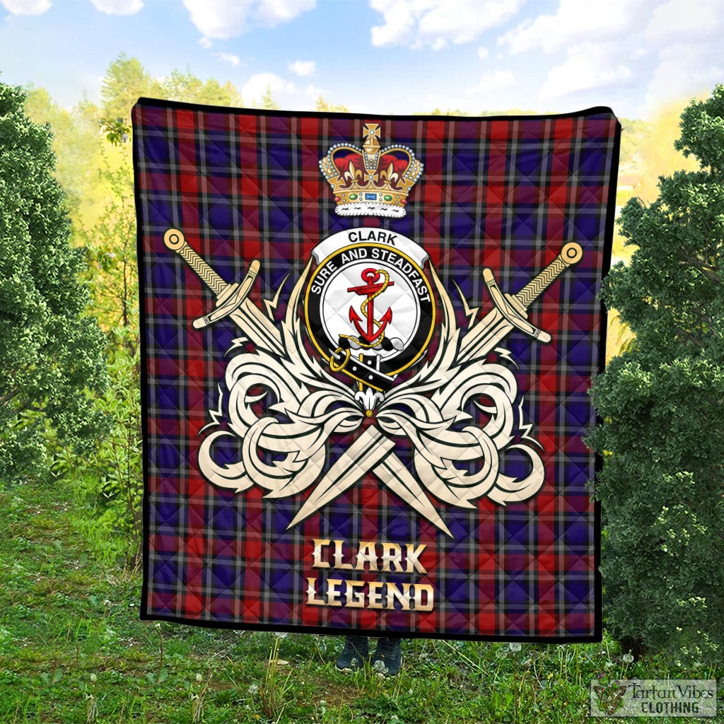 Tartan Vibes Clothing Clark Red Tartan Quilt with Clan Crest and the Golden Sword of Courageous Legacy