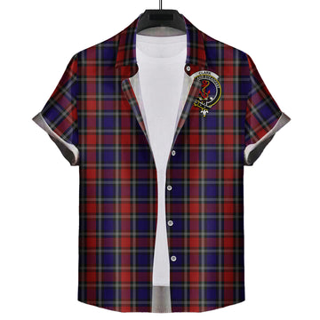 Clark Red Tartan Short Sleeve Button Down Shirt with Family Crest
