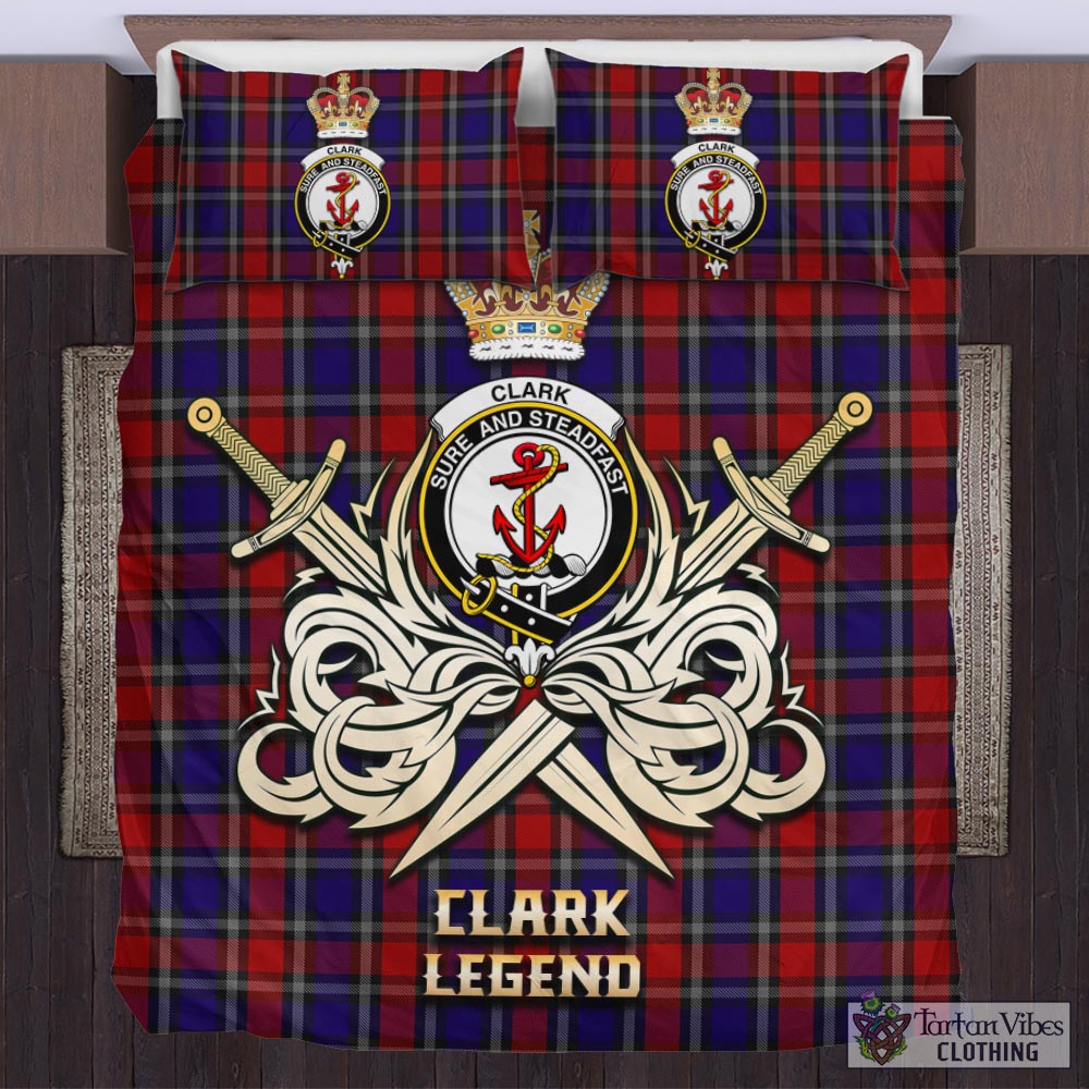 Tartan Vibes Clothing Clark Red Tartan Bedding Set with Clan Crest and the Golden Sword of Courageous Legacy