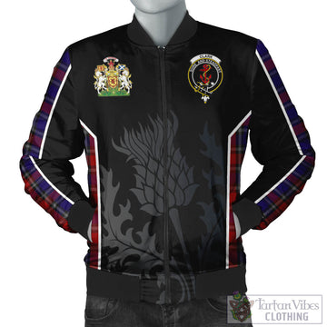 Clark Red Tartan Bomber Jacket with Family Crest and Scottish Thistle Vibes Sport Style
