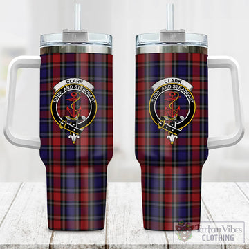Clark Red Tartan and Family Crest Tumbler with Handle