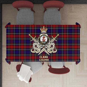 Clark Red Tartan Tablecloth with Clan Crest and the Golden Sword of Courageous Legacy