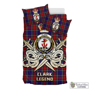 Clark Red Tartan Bedding Set with Clan Crest and the Golden Sword of Courageous Legacy