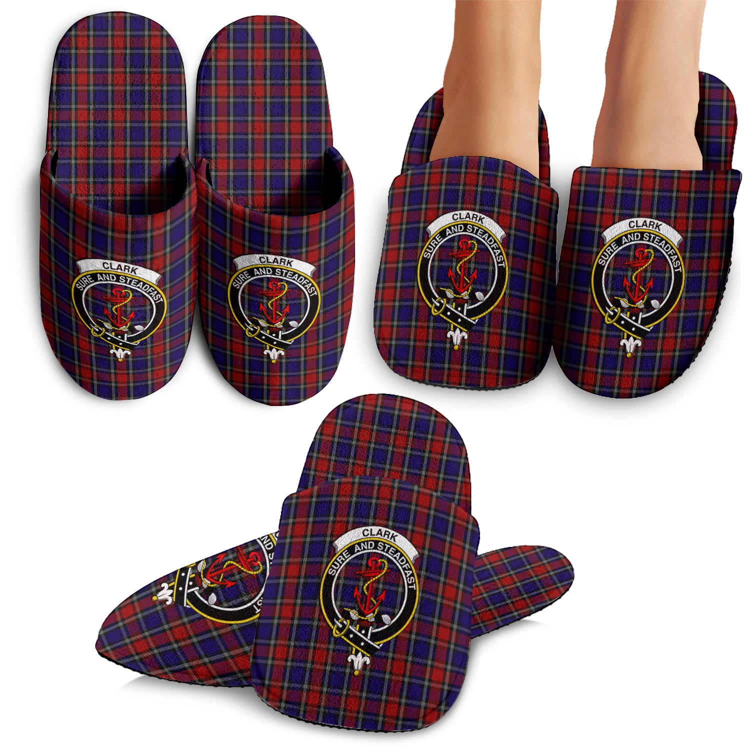 Clark Red Tartan Home Slippers with Family Crest - Tartanvibesclothing
