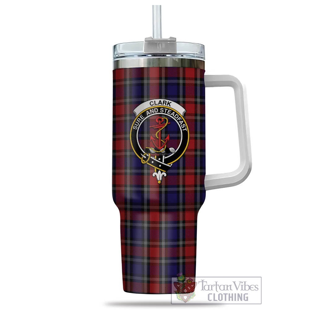Tartan Vibes Clothing Clark Red Tartan and Family Crest Tumbler with Handle
