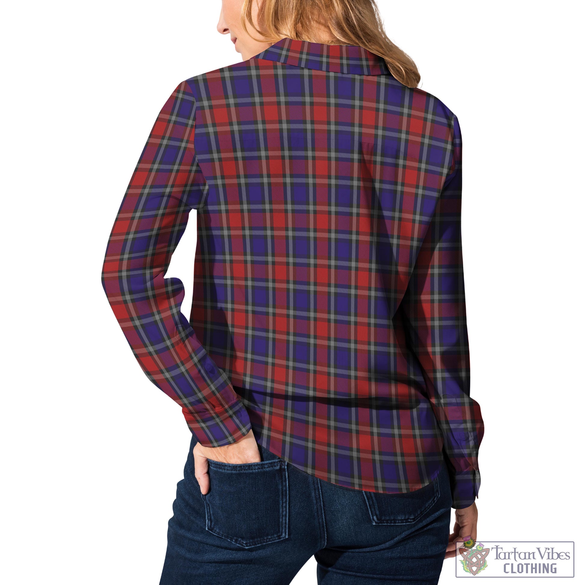 Tartan Vibes Clothing Clark Red Tartan Womens Casual Shirt with Family Crest
