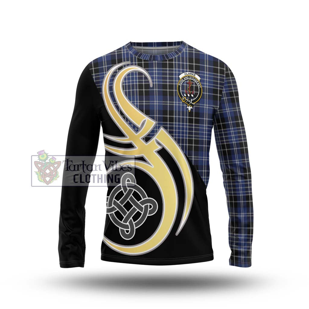 Clarke Tartan Long Sleeve T-Shirt with Family Crest and Celtic Symbol Style Unisex - Tartan Vibes Clothing