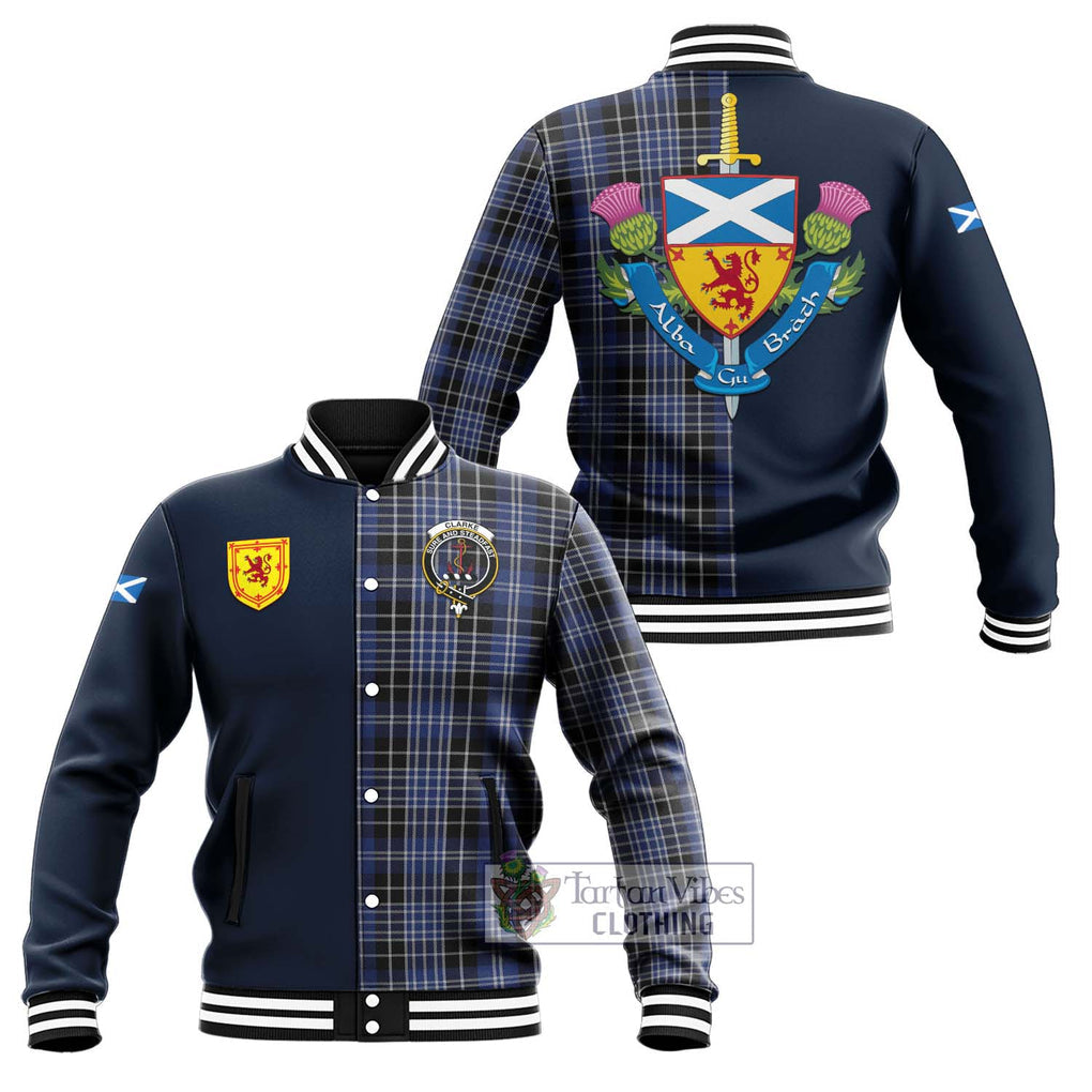 Clarke Tartan Baseball Jacket Alba with Scottish Lion Royal Arm Half Style Unisex - Tartan Vibes Clothing