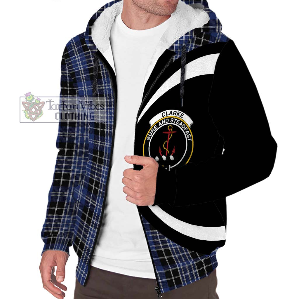 Clarke Tartan Sherpa Hoodie with Family Crest Circle Style Unisex S - Tartan Vibes Clothing