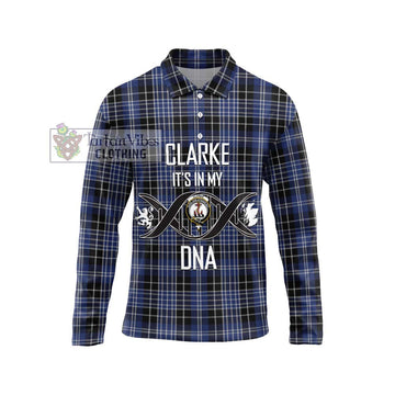 Clarke Tartan Long Sleeve Polo Shirt with Family Crest DNA In Me Style Unisex - Tartan Vibes Clothing