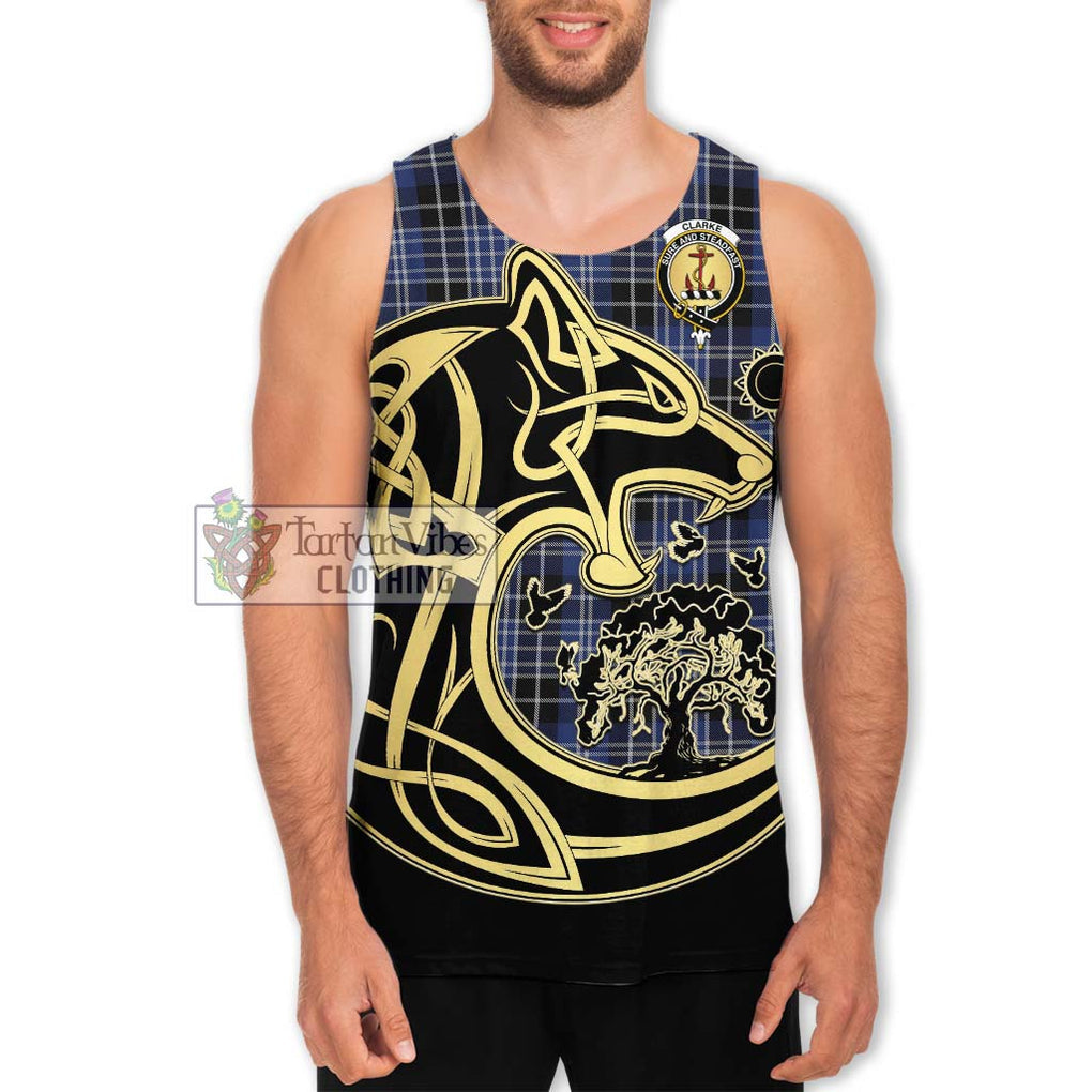 Clarke Tartan Men's Tank Top with Family Crest Celtic Wolf Style Men - Tartan Vibes Clothing