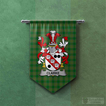 Clarke Irish Clan Tartan Gonfalon, Tartan Banner with Coat of Arms