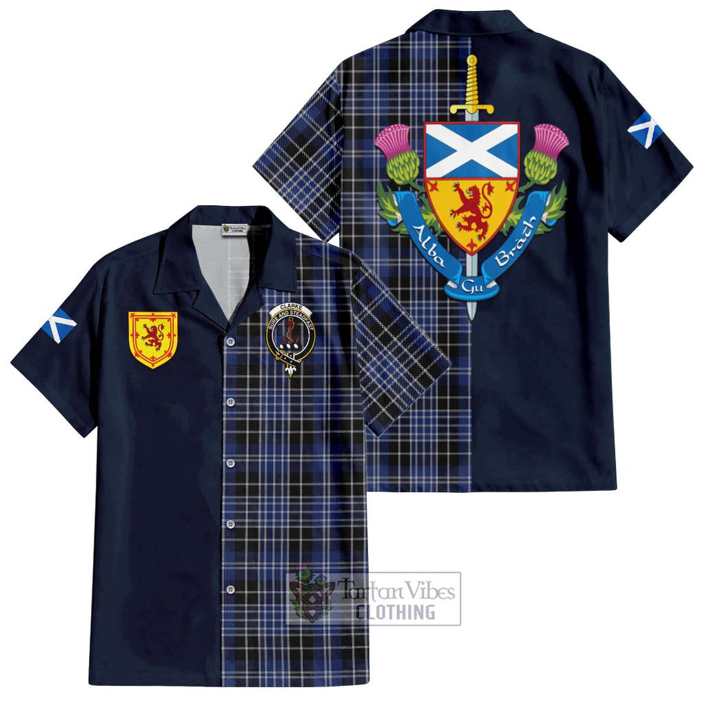 Clarke Tartan Hawaiian Shirt Alba with Scottish Lion Royal Arm Half Style Kid - Tartan Vibes Clothing