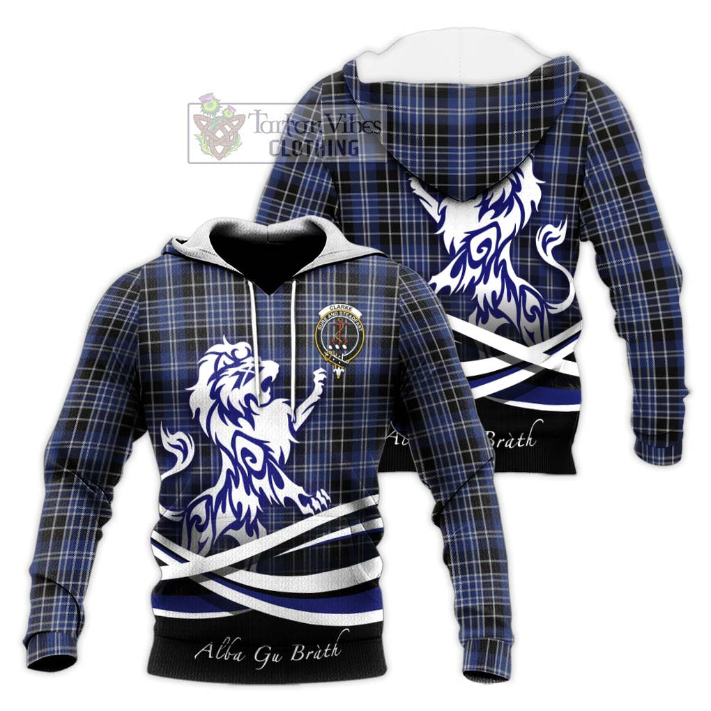 Clarke Tartan Knitted Hoodie with Alba Gu Brath Regal Lion Emblem Unisex Knitted Pullover Hoodie - Tartan Vibes Clothing
