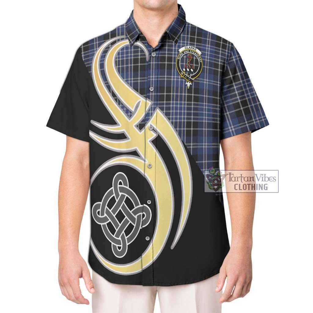 Clarke Tartan Hawaiian Shirt with Family Crest and Celtic Symbol Style Kid - Tartan Vibes Clothing