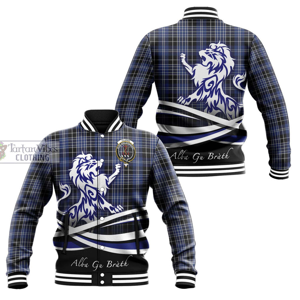 Clarke Tartan Baseball Jacket with Alba Gu Brath Regal Lion Emblem Unisex - Tartan Vibes Clothing