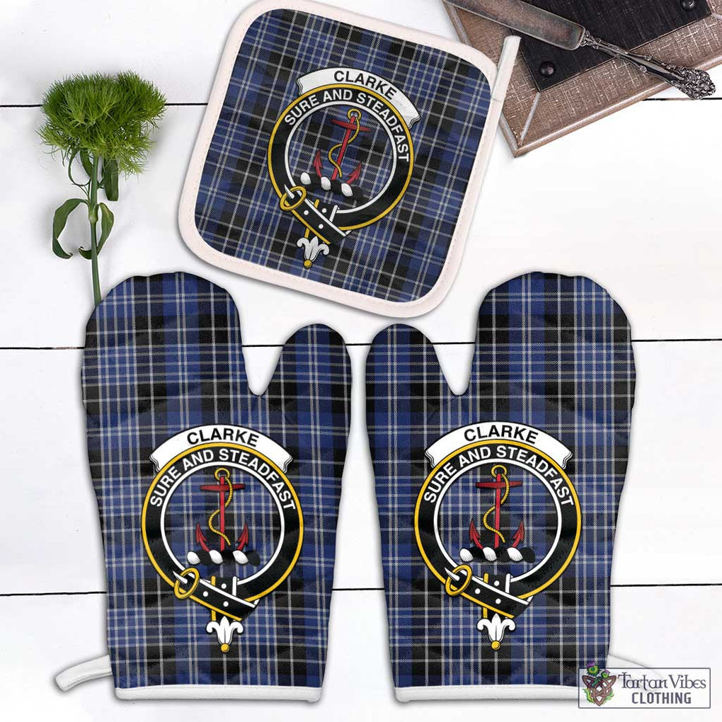 Clarke Tartan Combo Oven Mitt & Pot-Holder with Family Crest White - Tartan Vibes Clothing
