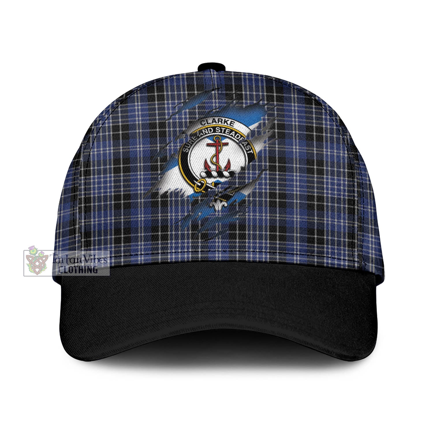 Tartan Vibes Clothing Clarke Tartan Classic Cap with Family Crest In Me Style