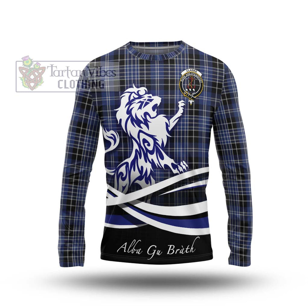 Clarke Tartan Long Sleeve T-Shirt with Alba Gu Brath Regal Lion Emblem Unisex - Tartan Vibes Clothing