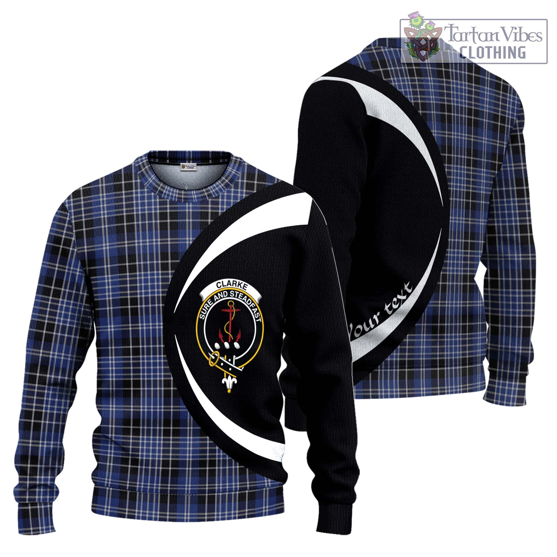 Clarke Tartan Ugly Sweater with Family Crest Circle Style Unisex - Tartan Vibes Clothing