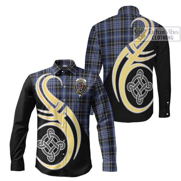 Clarke Tartan Long Sleeve Button Shirt with Family Crest and Celtic Symbol Style Men's Shirt S - Tartan Vibes Clothing