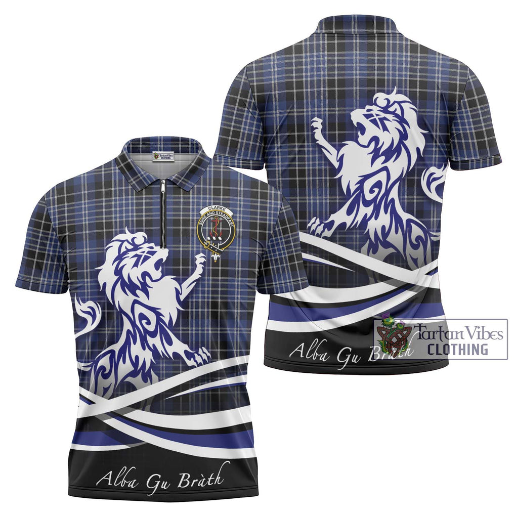 Clarke Tartan Zipper Polo Shirt with Alba Gu Brath Regal Lion Emblem Unisex - Tartan Vibes Clothing