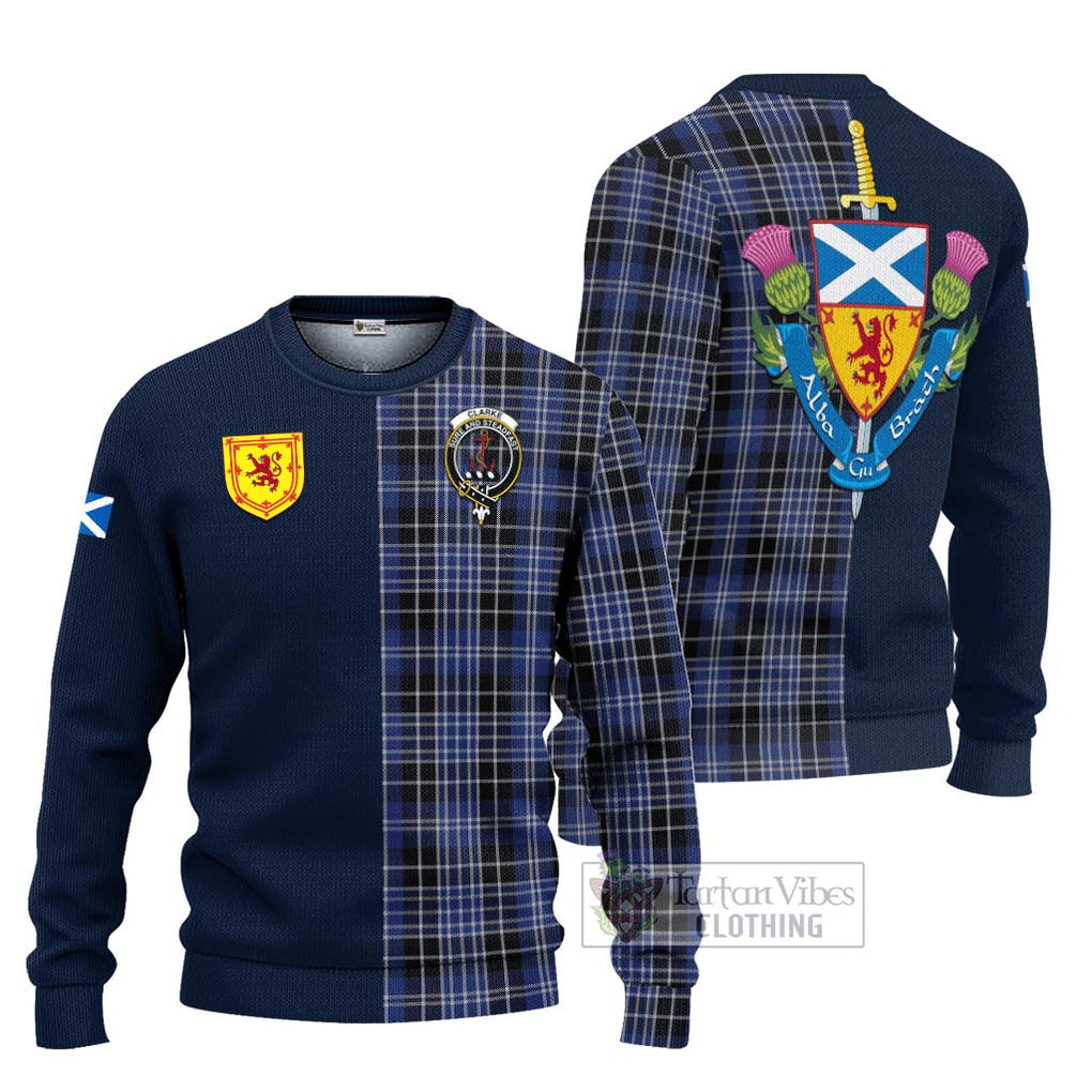 Clarke Tartan Ugly Sweater Alba with Scottish Lion Royal Arm Half Style Unisex - Tartan Vibes Clothing