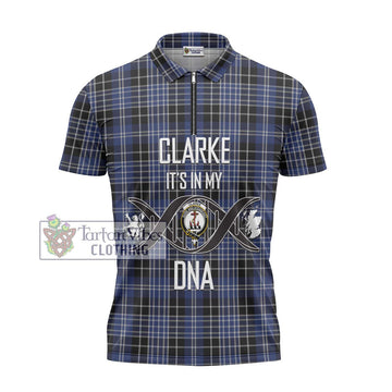 Clarke Tartan Zipper Polo Shirt with Family Crest DNA In Me Style - Tartan Vibes Clothing