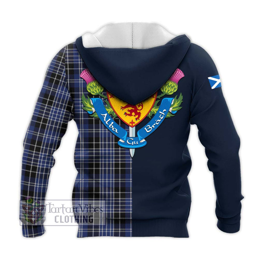 Clarke Tartan Knitted Hoodie Alba with Scottish Lion Royal Arm Half Style - Tartan Vibes Clothing