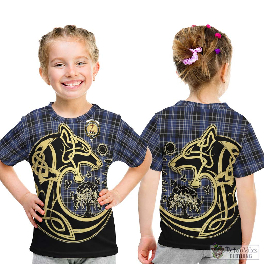 Clarke Tartan Kid T-Shirt with Family Crest Celtic Wolf Style - Tartan Vibes Clothing