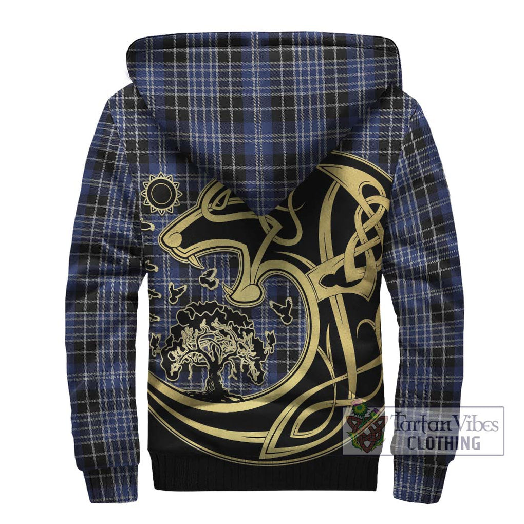 Clarke Tartan Sherpa Hoodie with Family Crest Celtic Wolf Style - Tartan Vibes Clothing