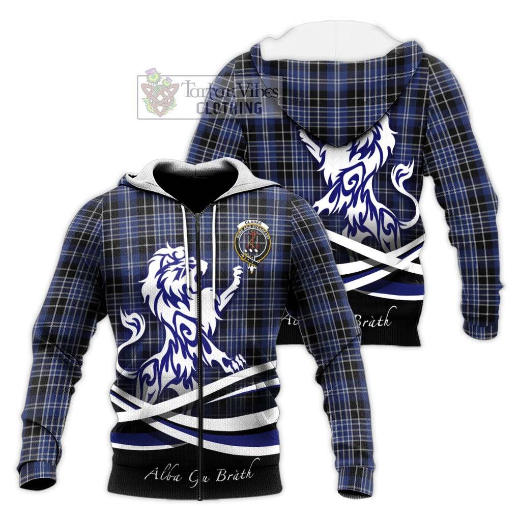 Clarke Tartan Knitted Hoodie with Alba Gu Brath Regal Lion Emblem Unisex Knitted Zip Hoodie - Tartan Vibes Clothing