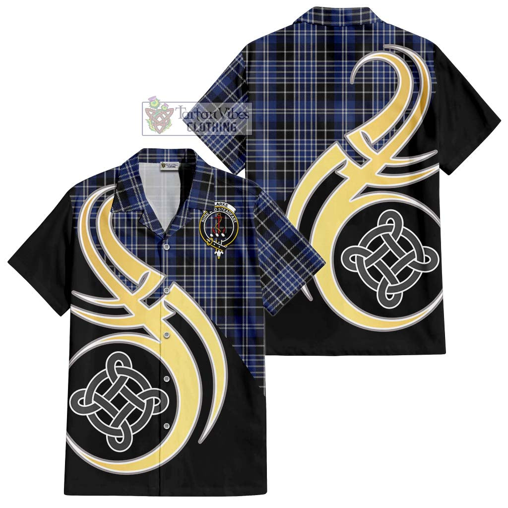 Clarke Tartan Hawaiian Shirt with Family Crest and Celtic Symbol Style - Tartan Vibes Clothing