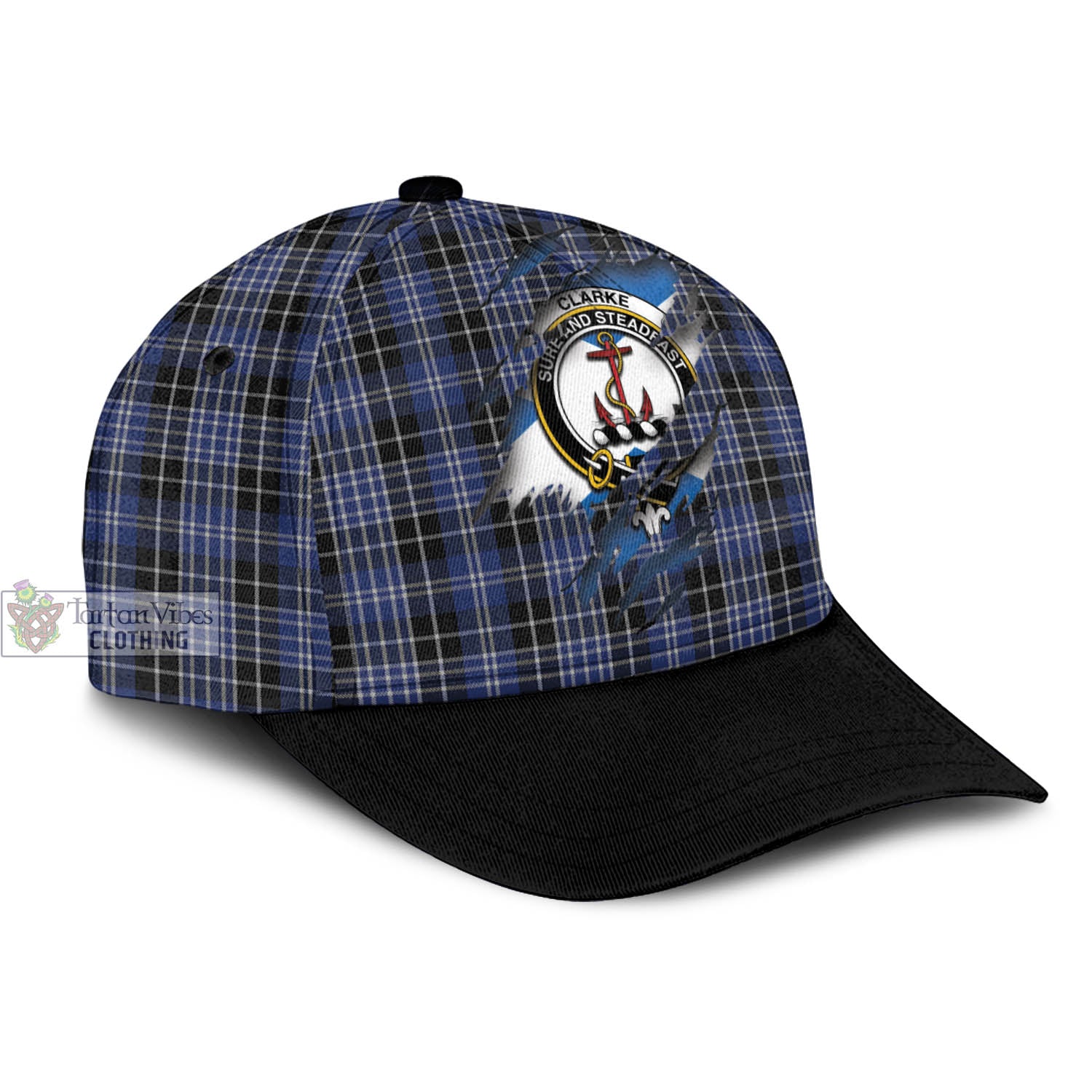 Tartan Vibes Clothing Clarke Tartan Classic Cap with Family Crest In Me Style