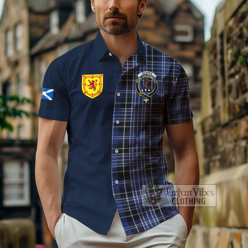 Clarke Tartan Hawaiian Shirt Alba with Scottish Lion Royal Arm Half Style - Tartan Vibes Clothing