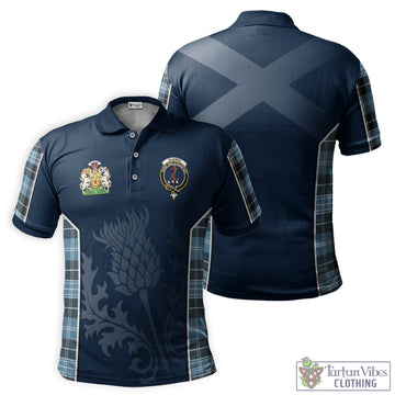 Clarke Ancient Tartan Men's Polo Shirt with Family Crest and Scottish Thistle Vibes Sport Style
