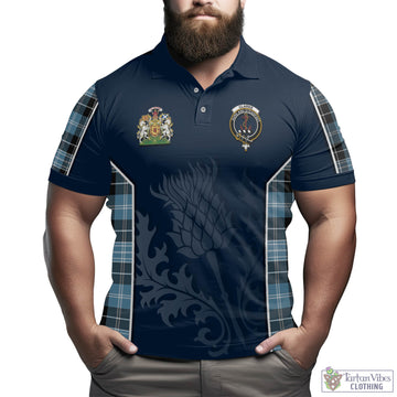 Clarke Ancient Tartan Men's Polo Shirt with Family Crest and Scottish Thistle Vibes Sport Style