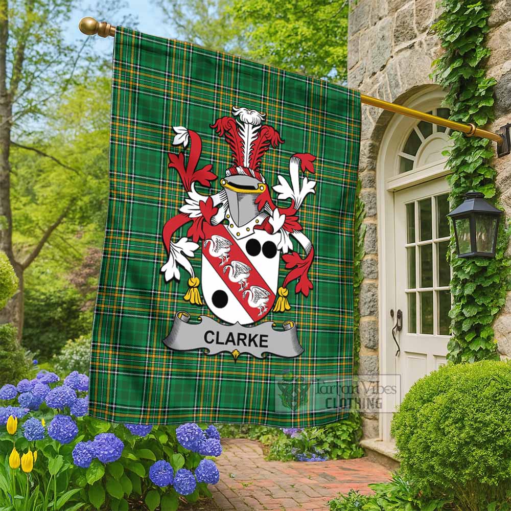 Clarke Irish Clan Tartan Flag with Coat of Arms