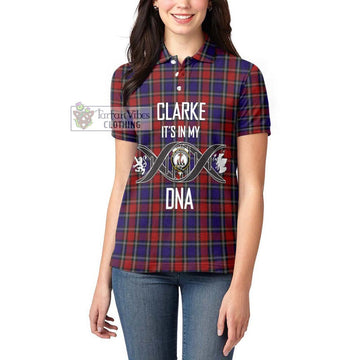 Clarke Red Tartan Women's Polo Shirt with Family Crest DNA In Me Style Women - Tartan Vibes Clothing