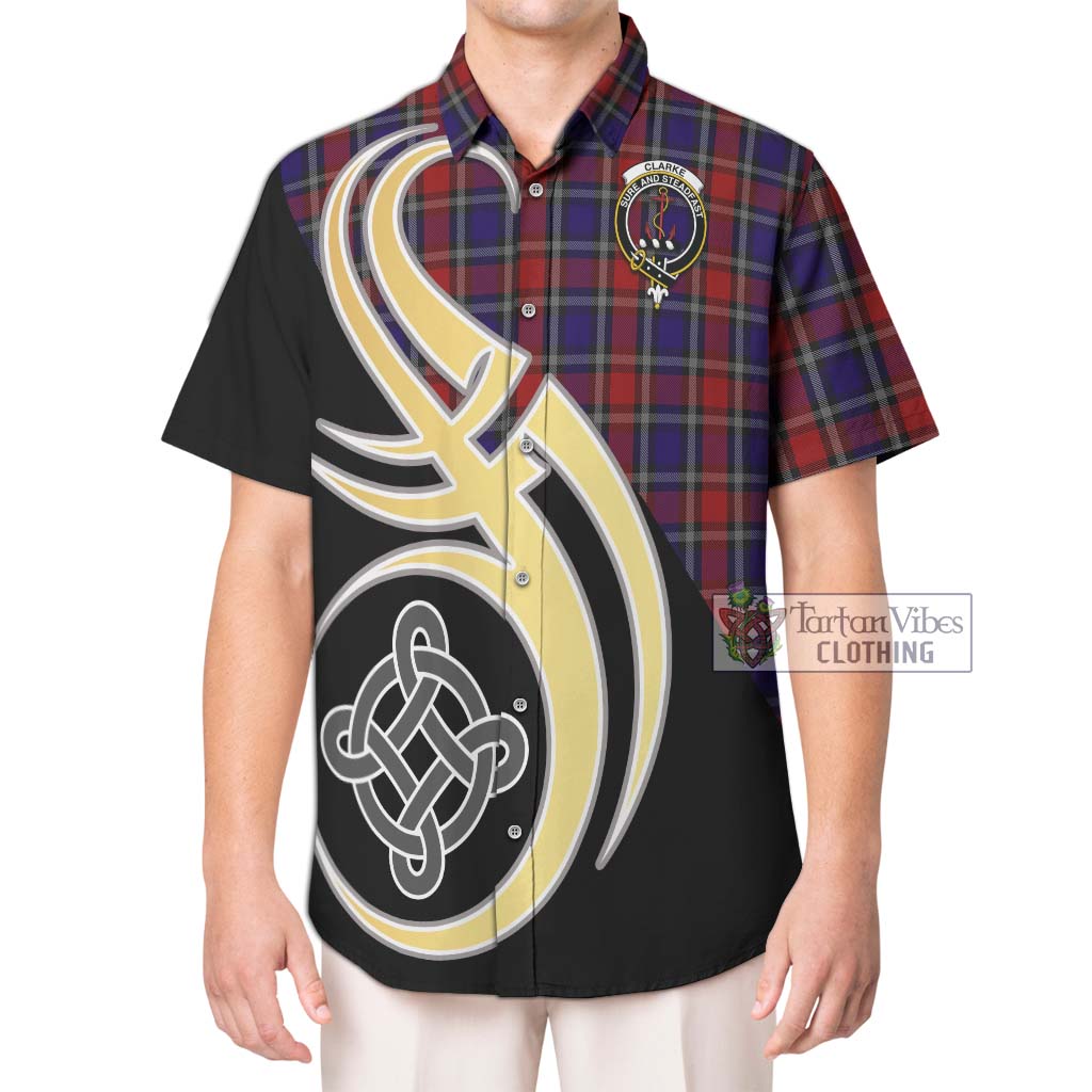 Clarke Red Tartan Hawaiian Shirt with Family Crest and Celtic Symbol Style Kid - Tartan Vibes Clothing