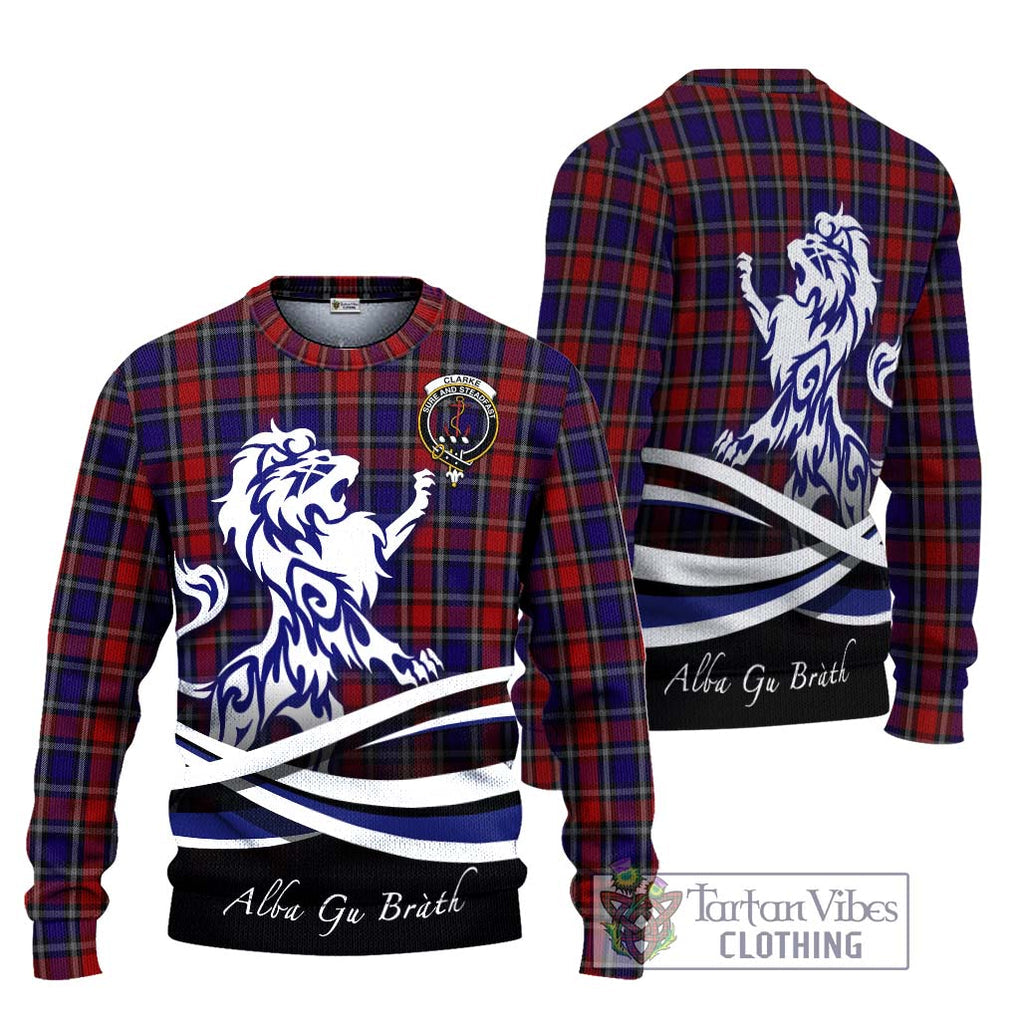 Clarke Red Tartan Ugly Sweater with Alba Gu Brath Regal Lion Emblem Unisex - Tartan Vibes Clothing