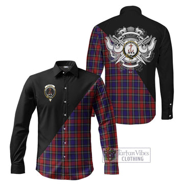 Clarke Red Tartan Long Sleeve Button Shirt with Family Crest and Military Logo Style Men's Shirt S - Tartanvibesclothing Shop