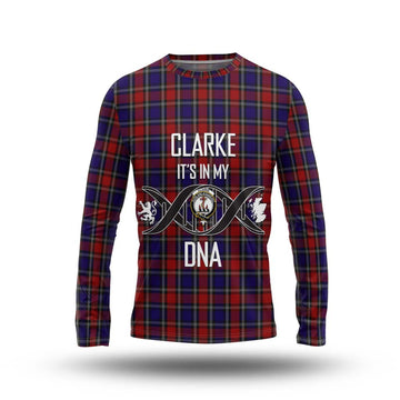 Clarke Red Tartan Long Sleeve T-Shirt with Family Crest DNA In Me Style Unisex - Tartan Vibes Clothing