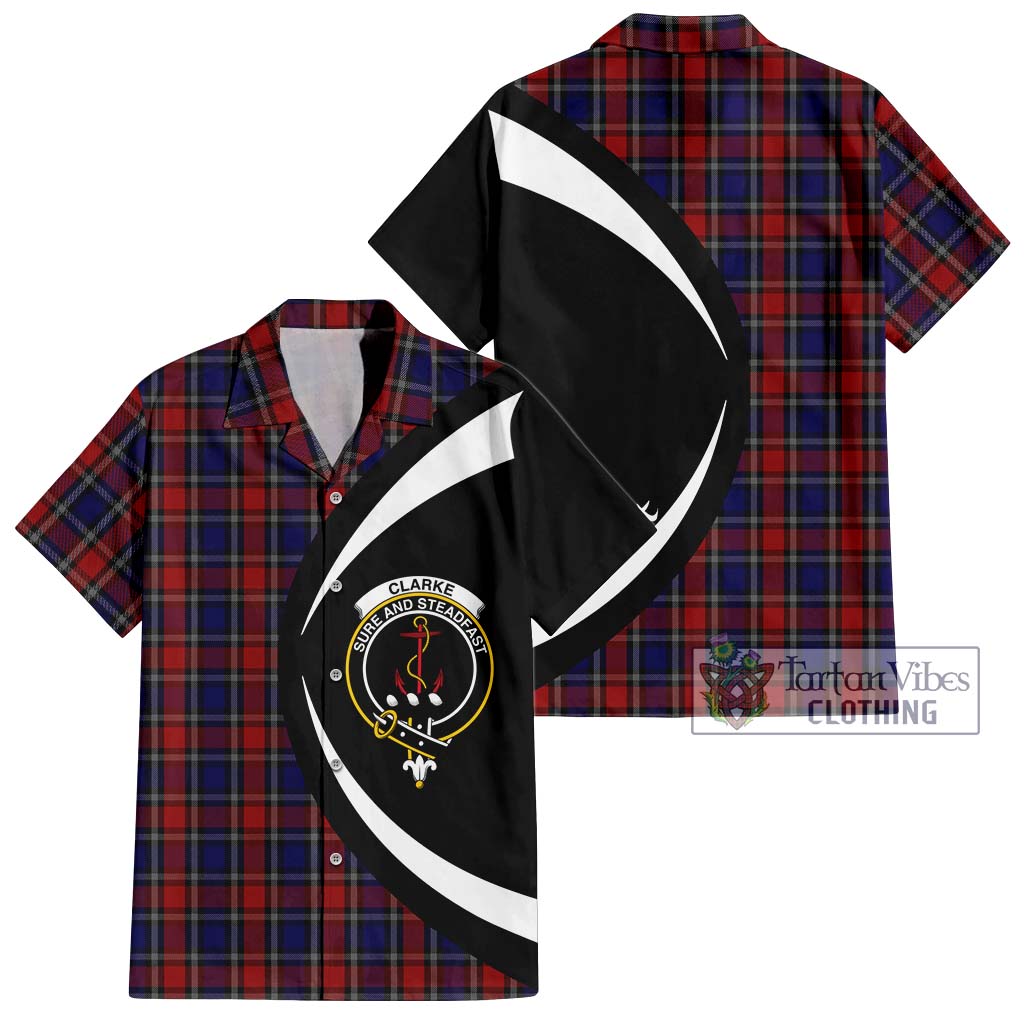 Clarke Red Tartan Hawaiian Shirt with Family Crest Circle Style Kid - Tartan Vibes Clothing