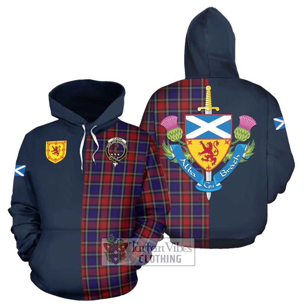 Clarke Red Tartan Hoodie Alba with Scottish Lion Royal Arm Half Style Zip Hoodie - Tartan Vibes Clothing