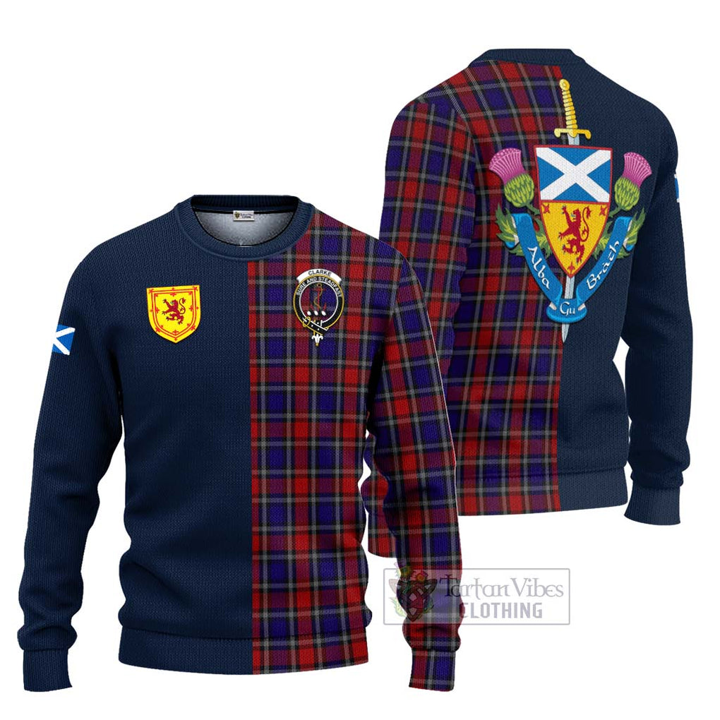 Clarke Red Tartan Ugly Sweater Alba with Scottish Lion Royal Arm Half Style Unisex - Tartan Vibes Clothing