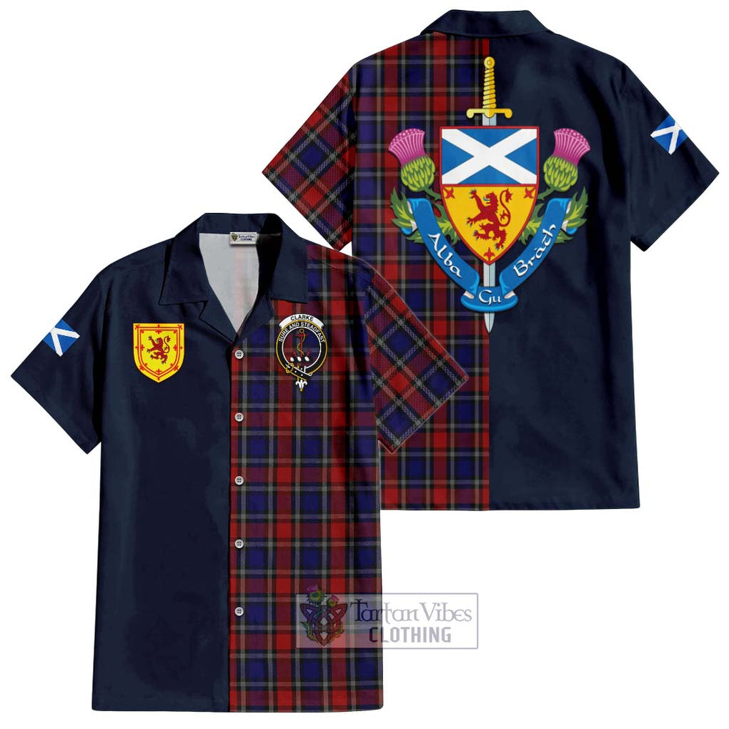 Clarke Red Tartan Hawaiian Shirt Alba with Scottish Lion Royal Arm Half Style Kid - Tartan Vibes Clothing
