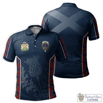 Clarke Red Tartan Men's Polo Shirt with Family Crest and Scottish Thistle Vibes Sport Style